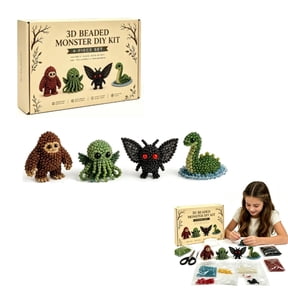 3D Beaded Monster DIY Kit, 4-Piece Animal Beadwork Craft Set for Beginners, Complete Handmade Ornament Supplies with Tools, for Craft Lovers & Home Decor