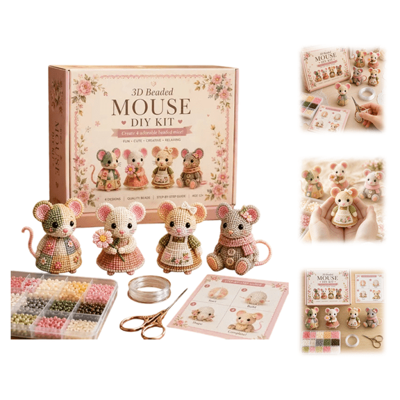 3D Beaded Mouse DIY Kit, Creative Beaded Mini World Collection, Funny Mini 3D Beaded Animal Craft Kit, DIY Creative Jewelry Art Craft, Gifts for Adults Beginners & DIY Craft Lovers