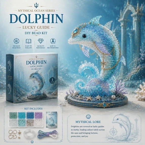 3D Beaded Mythical & Ocean Creature DIY Craft Kit - Fantasy Dragon & Sea Animal Bead Embroidery Set for Adults & Beginners, Complete Crafting Supplies with Pattern Guide(Dolphin)