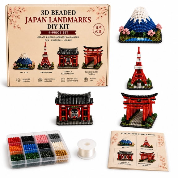 3D Beaded National Landmarks DIY Kit, 4-Piece Craft Set , Creative Beading Art Project for Adults & Teens(A)