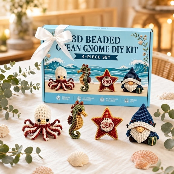3D Beaded Ocean Creatures DIY Kit, Beginner Friendly Handmade Bead Art Set, Cute Sea Animal Figurine Craft Gift, Nautical Decor