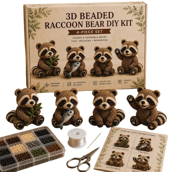 3D Beaded Raccoon Bear DIY Kit, Unique 3D Animal Handmade Kit, Portable Craft Set Perfect For Leisure Activities And Gift Choice