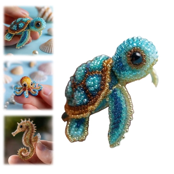 3D Beaded Sea Animal Craft Kit, 4-Piece Ocean Friends DIY Beading Set with Turtle Octopus Whale Dolphin, All Supplies Included for Beginners (1 PCS)