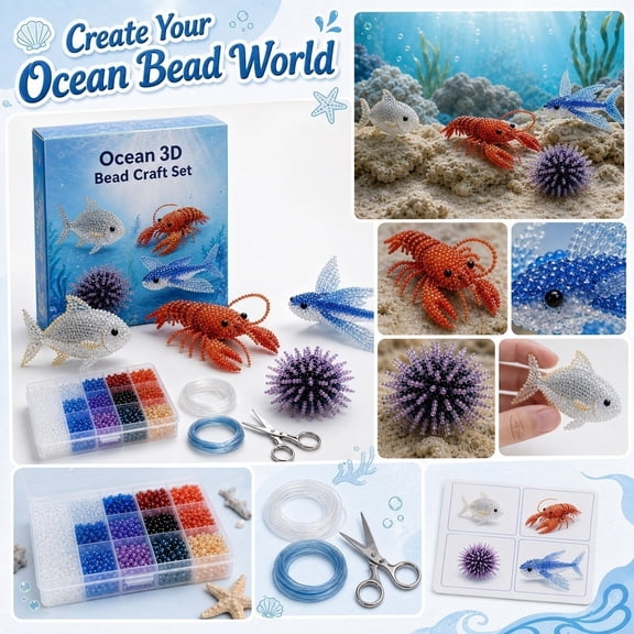3D Beaded Sea Animal Kit 2026 Limited Edition 3D Animal Beaded Ocean Animal DIY Kit 4Pcs Tiny DIY Kit for Beginner Bead Art Crafts Handmade Gift for Beginners & Craft Enthusiasts with Instructions