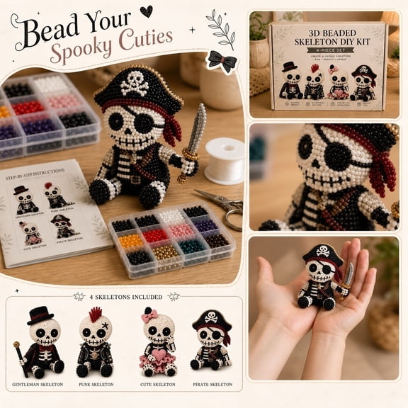 3D Beaded Skeleton DIY Kit, User-Friendly Beading Set, Learn Bead Embroidery While Making Wonderful Halloween Decorations