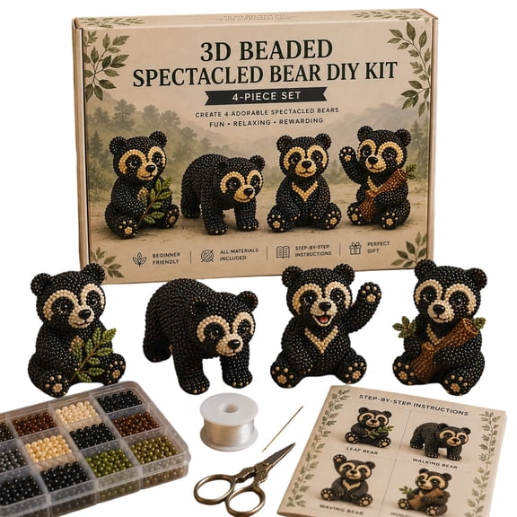 3D Beaded Spectacled Bear DIY Kit, Beginner Friendly Beading Craft Kit, Durable Bead Material For Making Lovely Bear Ornaments