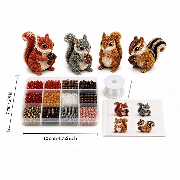 3D Beaded Squirrel DIY Kit, Delicate 3D Animal Beaded Art Craft Set, One-Of-A-Kind Handmade Project Perfect For Relaxing Hobby And Heartfelt Gift For Craft Lovers