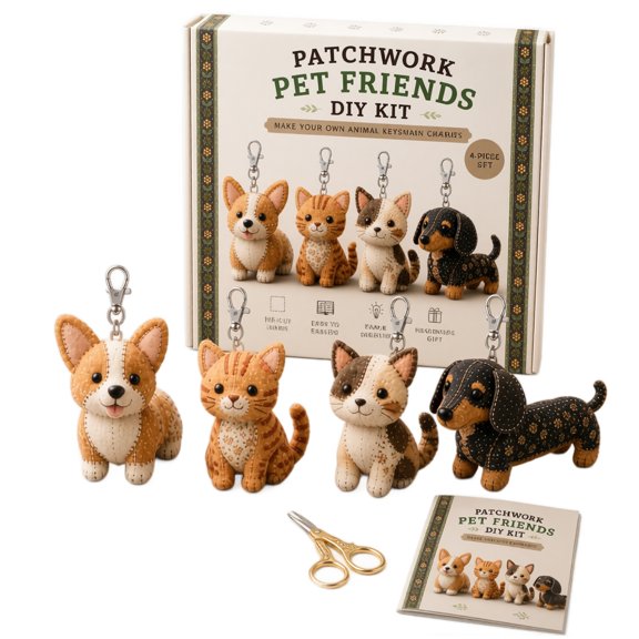 3D Beaded Whimsy Animals Patchwork DIY Kit, Fabric Pet Friends Sewing Set, Handmade Keychain Accessory Craft, Multi-Pack Creative Animal Ornament Set