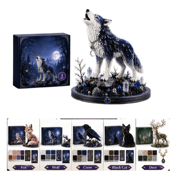 3D Beaded Wolf DIY Kit, Enchanted Forest Animal Beading Craft, Complete Bead Supplies with Guide for Adult Handmade DIY Project