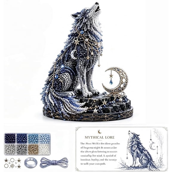 3D Beaded Wolf Guardian Kit - Complete DIY Animal Craft Set for Adults, Celestial Decor Project, Versatile Gift Idea