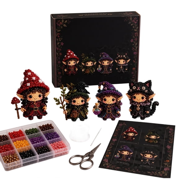 3D Beaded Woodland Elf Witch DIY Kit with Beads Scissors Instructions and Crafting Tools for Handmade Figurines