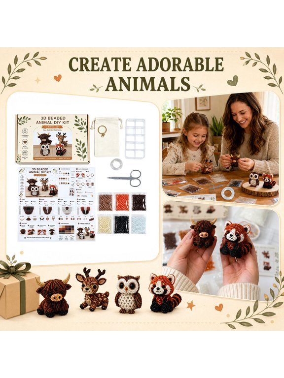 3D Beading Craft Kit Animal Jewelry Maker DIY Acrylic Bead Set For Beginners Creative Hobby Supplies And Keychain Crafting Set