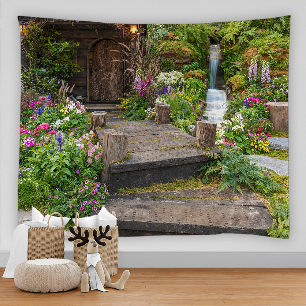 3D Beautiful Garden Rural Flowers landscape Stream Printed Large