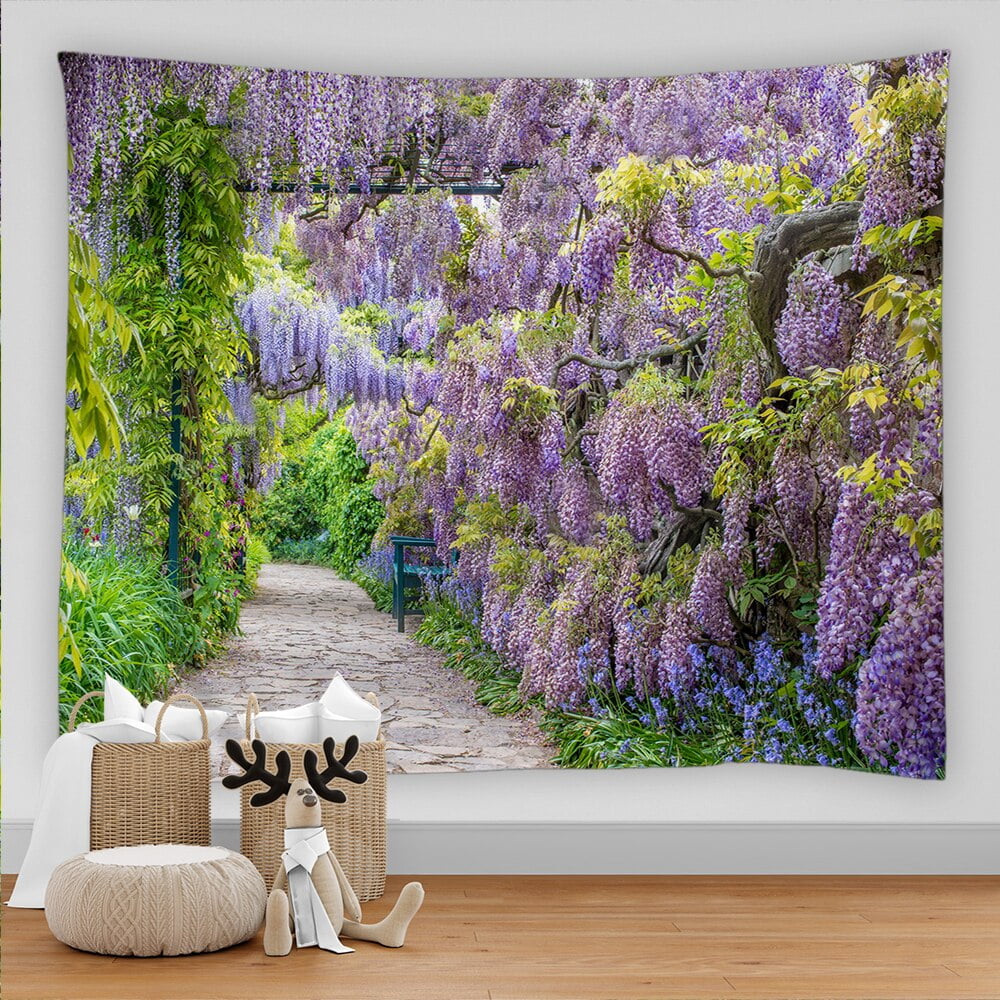 3D Beautiful Garden Rural Flowers landscape Stream Printed Large