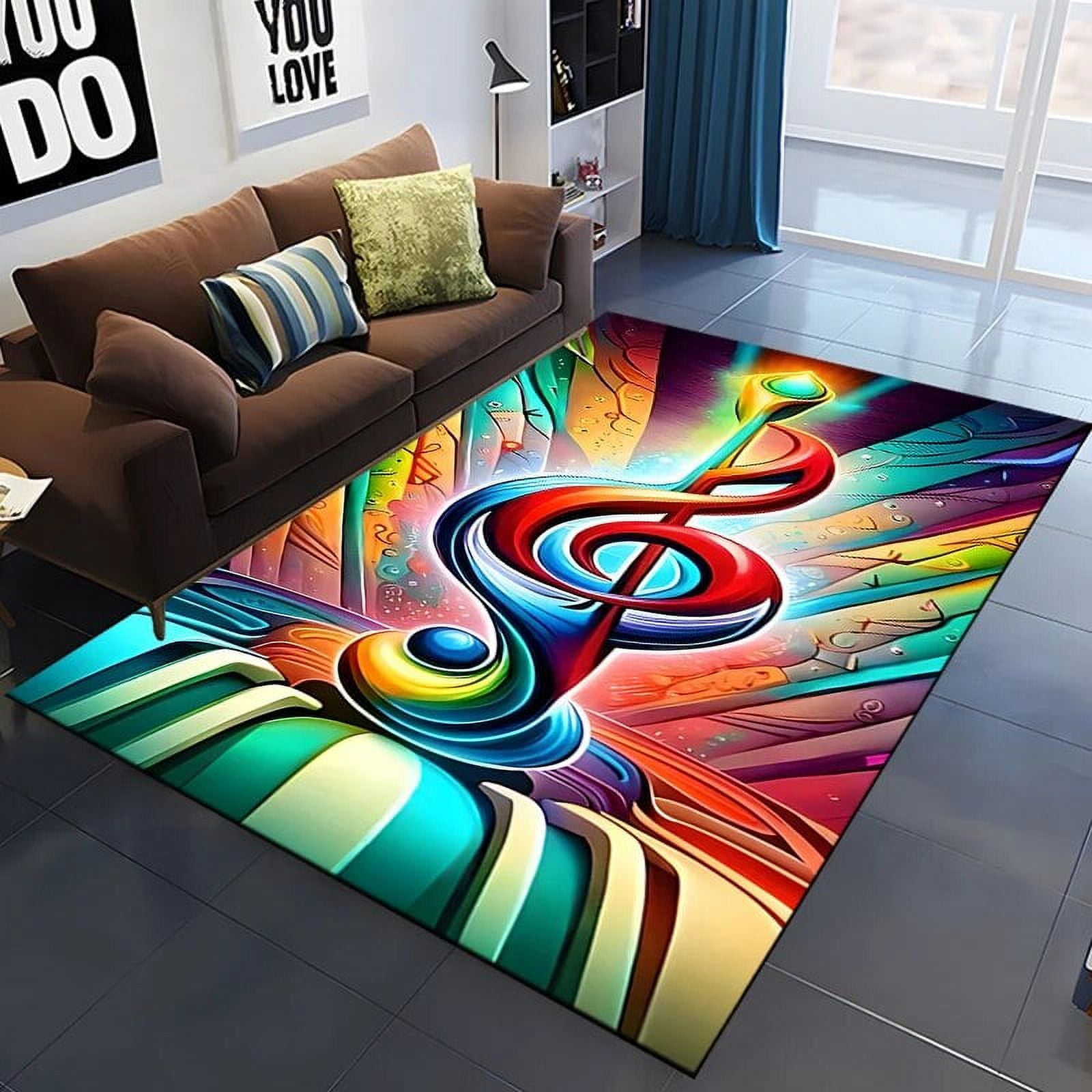 3D Beautiful Music Notes Area Rug Large Bedroom Sofa Kitchen ration ...