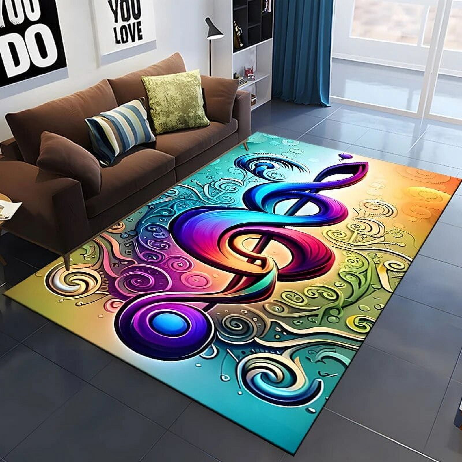3D Beautiful Music Notes Area Rug Large Bedroom Sofa Kitchen ration ...