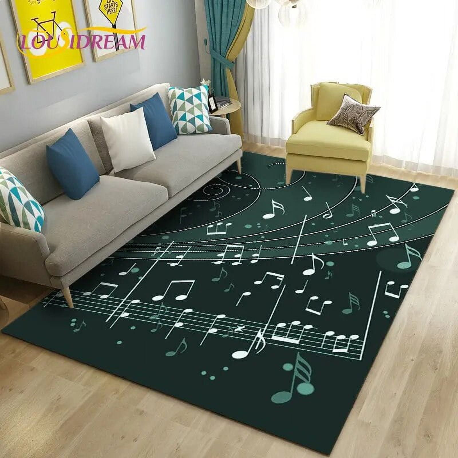 3D Beautiful Music Notes Area Rug Large Carpet Rug for Living Room ...