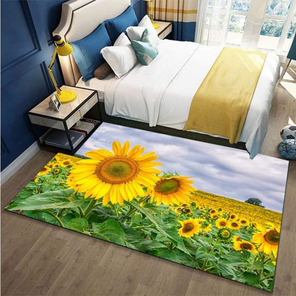 3D Beautiful Sunflower Printed Carpet Living Room and Bedroom rative Carpet Kitchen and Bathroom Floor Mats and Door Mats