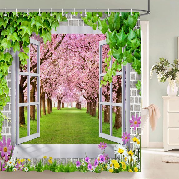 3D Beautiful colorful flower landscape printing bathroom waterproof shower curtain polyester curtain home decoration curtain