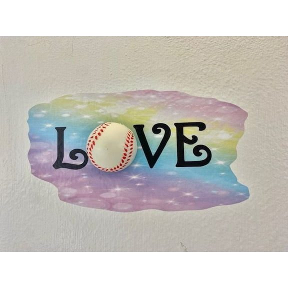 3D Bedroom Wall Decal Sticker For Boys Custom Designs With 3D Softball Cute 3D Baseball On Multi Watercolor Background - Love Easily Applied And Removable - Size: 16 In X 7 In