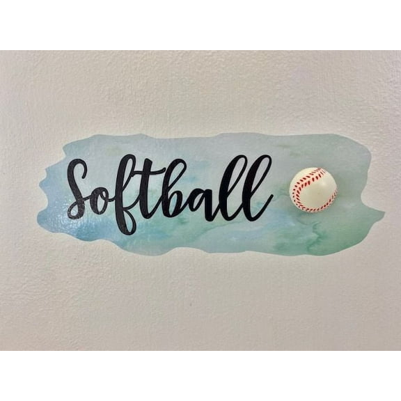 3D Bedroom Wall Decal Sticker For Boys Custom Designs With 3D Softball Cute 3D Softball On Sleek Watercolor Design - Softball Easily Applied And Removable - Size: 16 In X 7 In