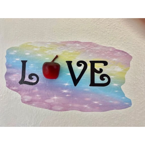 3D Bedroom Wall Decal Sticker For Boys Custom Designs With 3D Apple Cute 3D Apple On Multi Watercolor Background - Love Easily Applied And Removable - Size: 16 In X 7 In