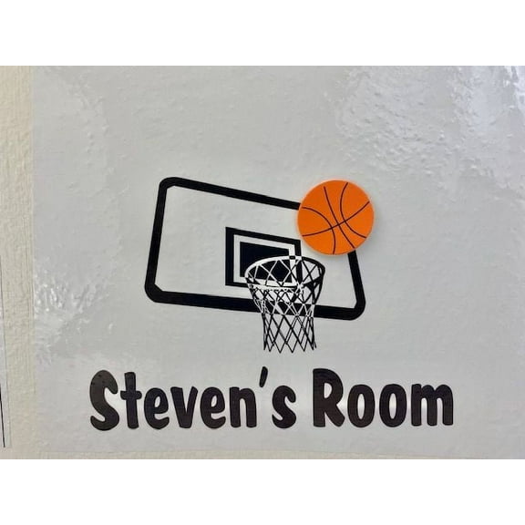 3D Bedroom Wall Decal Sticker For Boys Custom Designs With 3D Basketball Basketball Hoop With Cute 3D Basketball - Easily Applied And Removable - Size: 16 In X 12 In