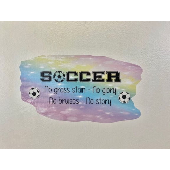 3D Bedroom Wall Decal Sticker For Boys Custom Designs With 3D Soccer Motivational Sports Quote With 3D Soccer Balls - No Stain No Glory Easily Applied And Removable - Size: 26 In X 14 In