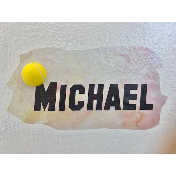 3D Bedroom Wall Decal Sticker For Boys Custom Designs With 3D Tennis Custom Name 3D Tennis Ball Design With Word Love - Easily Applied And Removable - Size: 16 In X 7 In