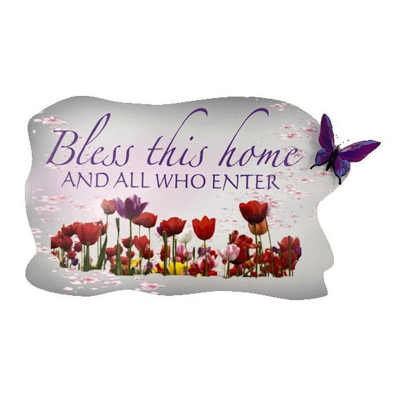 3D Bedroom Wall Decal Sticker For Unisex Custom Designs With 3D Butterfly Beautiful Flower Field With Religious Quote - Bless This Home And All Easily Applied And Removable - Size: 30 In X 24 In