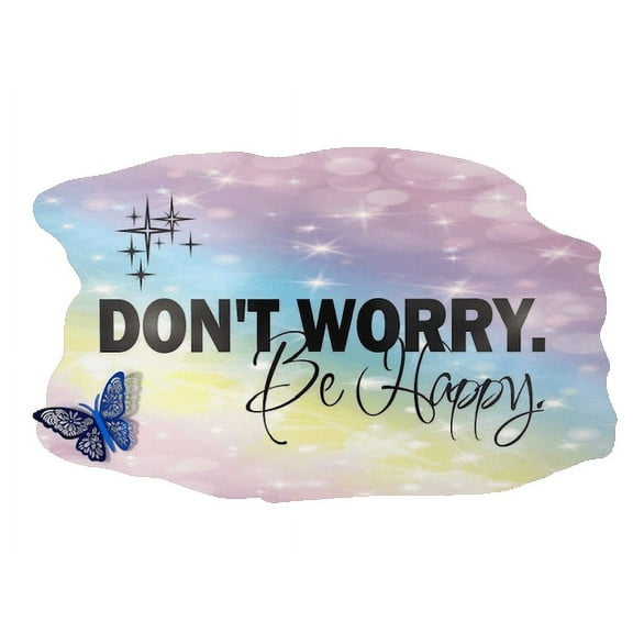 3D Bedroom Wall Decal Sticker For Unisex Custom Designs With 3D Butterfly Pretty Blue Butterflies On Watercolor Background - Don'T Worry Be Happy Easily Applied And Removable - Size: 20 In X 14 In