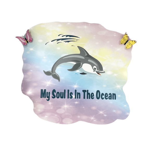 3D Bedroom Wall Decal Sticker For Unisex Custom Designs With 3D Butterfly Watercolor Cute Dolphin With 3D Butterflies - My Soul Is The Ocean Easily Applied And Removable - Size: 26 In X 20 In