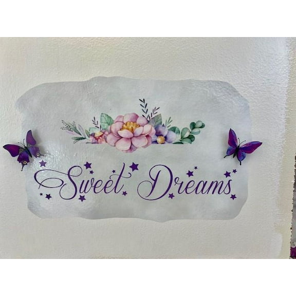 3D Bedroom Wall Decal Sticker For Unisex Custom Designs With 3D Butterfly Watercolor Peony Flower With Cute 3D Butterflies - Sweet Dreams Easily Applied And Removable - Size: 26 In X 20 In