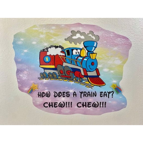 3D Bedroom Wall Decal Sticker For Unisex Custom Designs With 3D Rainbow Cute Cartoon Train With 3D Beautiful Butterflies - Chew Chew Easily Applied And Removable - Size: 26 In X 14 In