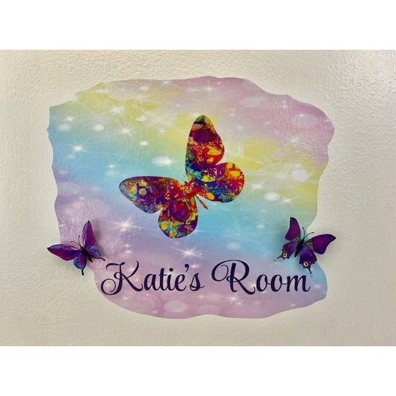3D Bedroom Wall Decal Sticker For Girls Custom Designs With 3D Butterfly Cute Multi Colored Big Butterfly & 3D Butterflies - Easily Applied And Removable - Size: 26 In X 24 In