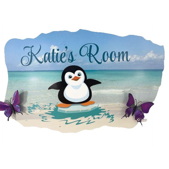 3D Bedroom Wall Decal Sticker For Unisex Custom Designs With 3D Butterfly Happy Penguin On Ice Slab With Ocean Design - Easily Applied And Removable - Size: 26 In X 14 In