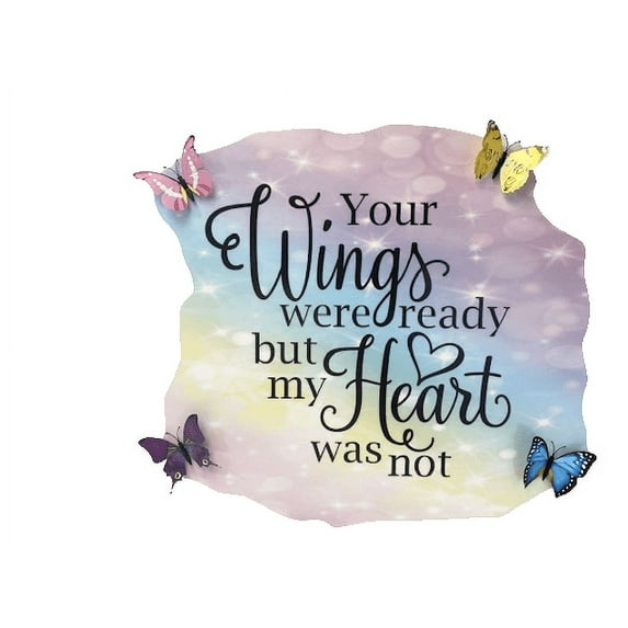 3D Bedroom Wall Decal Sticker For Unisex Custom Designs With 3D Butterfly Memorial Quote With 3D Coloured Butterflies - Your Wings Read Not Heart Easily Applied And Removable - Size: 20 In X 20 In