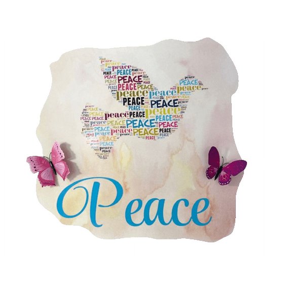 3D Bedroom Wall Decal Sticker For Unisex Custom Designs With 3D Butterfly Peace Word Cloud With Cute 3D Pink Butterflies - Peace Easily Applied And Removable - Size: 26 In X 14 In