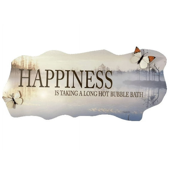 3D Bedroom Wall Decal Sticker For Unisex Custom Designs With 3D Butterfly Quote For Bath Tub With 3D Cute Butterflies - Happines Is A Hot Bath Easily Applied And Removable - Size: 26 In X 10 In