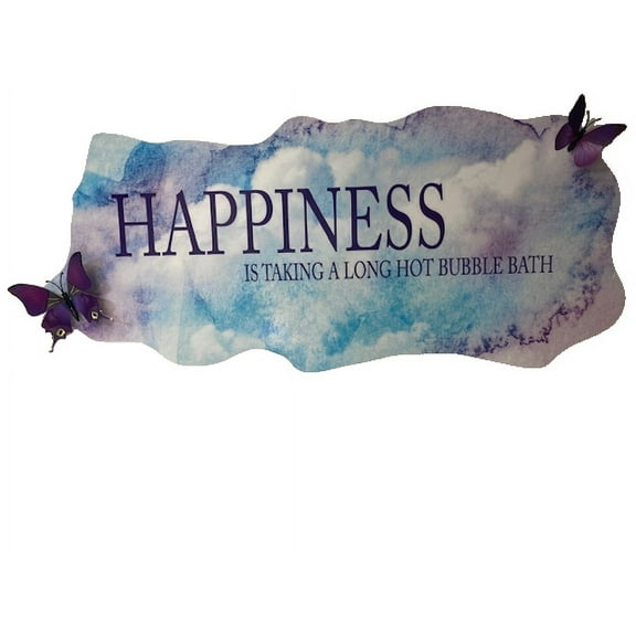 3D Bedroom Wall Decal Sticker For Unisex Custom Designs With 3D Butterfly Quote For Bath Tub With Purple 3D Butterflies - Happines Is A Hot Bath Easily Applied And Removable - Size: 26 In X 10 In