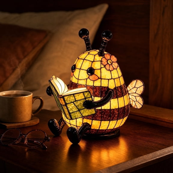 3D Bee Reading Light, Cute Book Animal Table Lamp, Warm Bee Statue Night Light for Book Lover Gift Indoor Living Room Home Reading Books