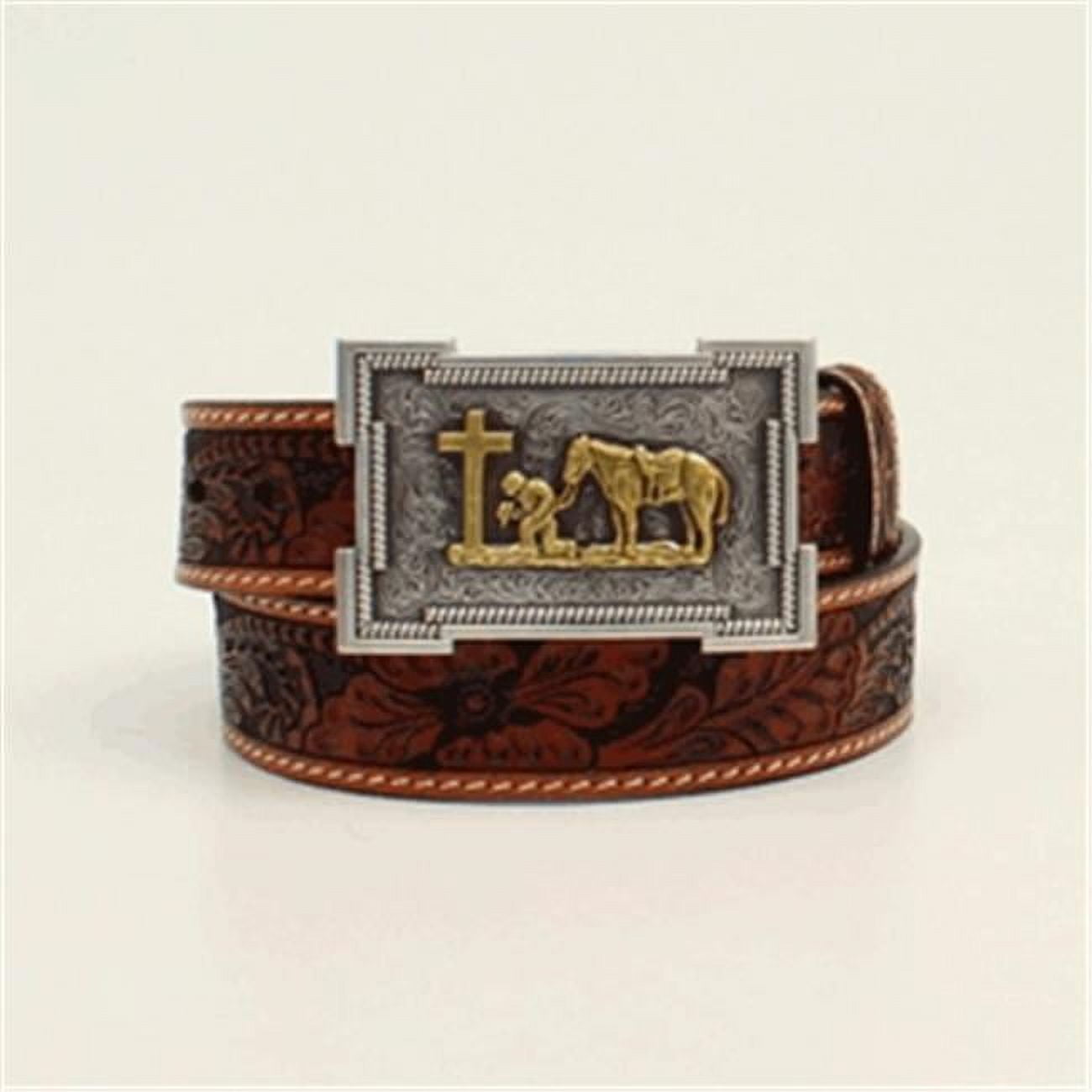 3D Belt® Children's Tooled Cowboy Prayer Brown Leather Belt D120001808