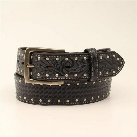 3D Belt D7410-38 1.50 in. Black Floral B&B Basket Weave with Leather Belt - Size 38