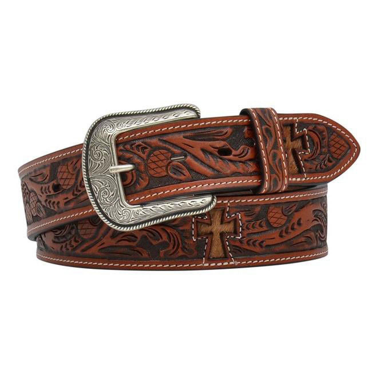 3D Belt D7641-30 1.50 in. Tan with Hair Cross Inlays Leather  display picture 1
