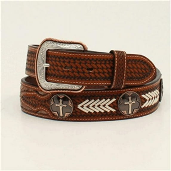 3D Belt Men's Tooled Calf Hair Cross Concho Brown Belt D100011608