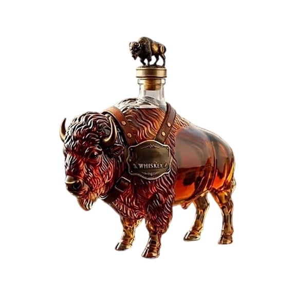 3D Bison 11oz Reusable Leakproof Bull Glass Bottle with Gift Box, Decanter for , Bourbon & Cooking Oil Storage, Kitchen Bar Decor