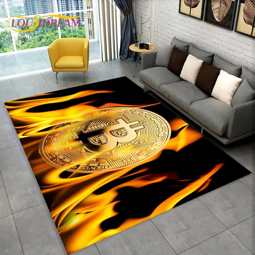 3D Bitcoin Virtual Currency Area Rug Large Carpet Rug for Living Room
