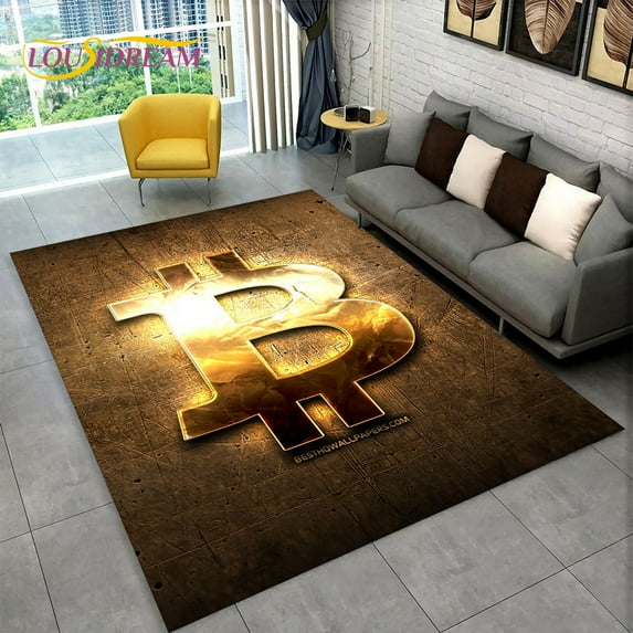 3D Bitcoin Virtual Currency Area Rug Large Carpet Rug for Living Room Bedroom Sofa Playroom Doormat r Kid Nonslip Floor Mat