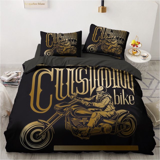 3D Black Bedding Set Pillowcase King Full Single Bed Linen Gold Design