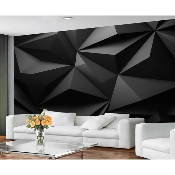 3D Black Geometric Wall Mural, 3D Stereoscopic Geometric Murals For Living Room, Modern Fashion Large Wall Murals, Solid Geometry Hd Photo, Geometry Home Decor & Gift 79"W x 55"H (Not Peel and Stick)